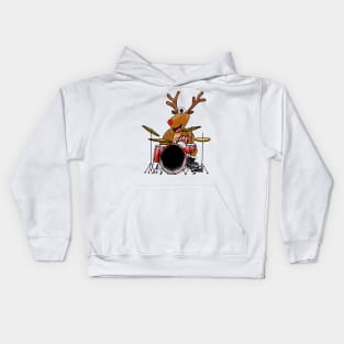 Christmas Drummer Rudolf The Reindeer Playing Drums Musician Kids Hoodie